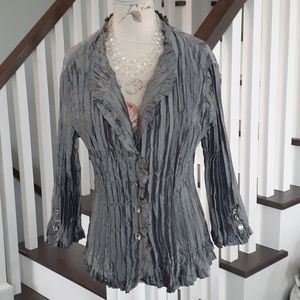 ! Laura Petites Grey metallic crinkle pleat evening jacket